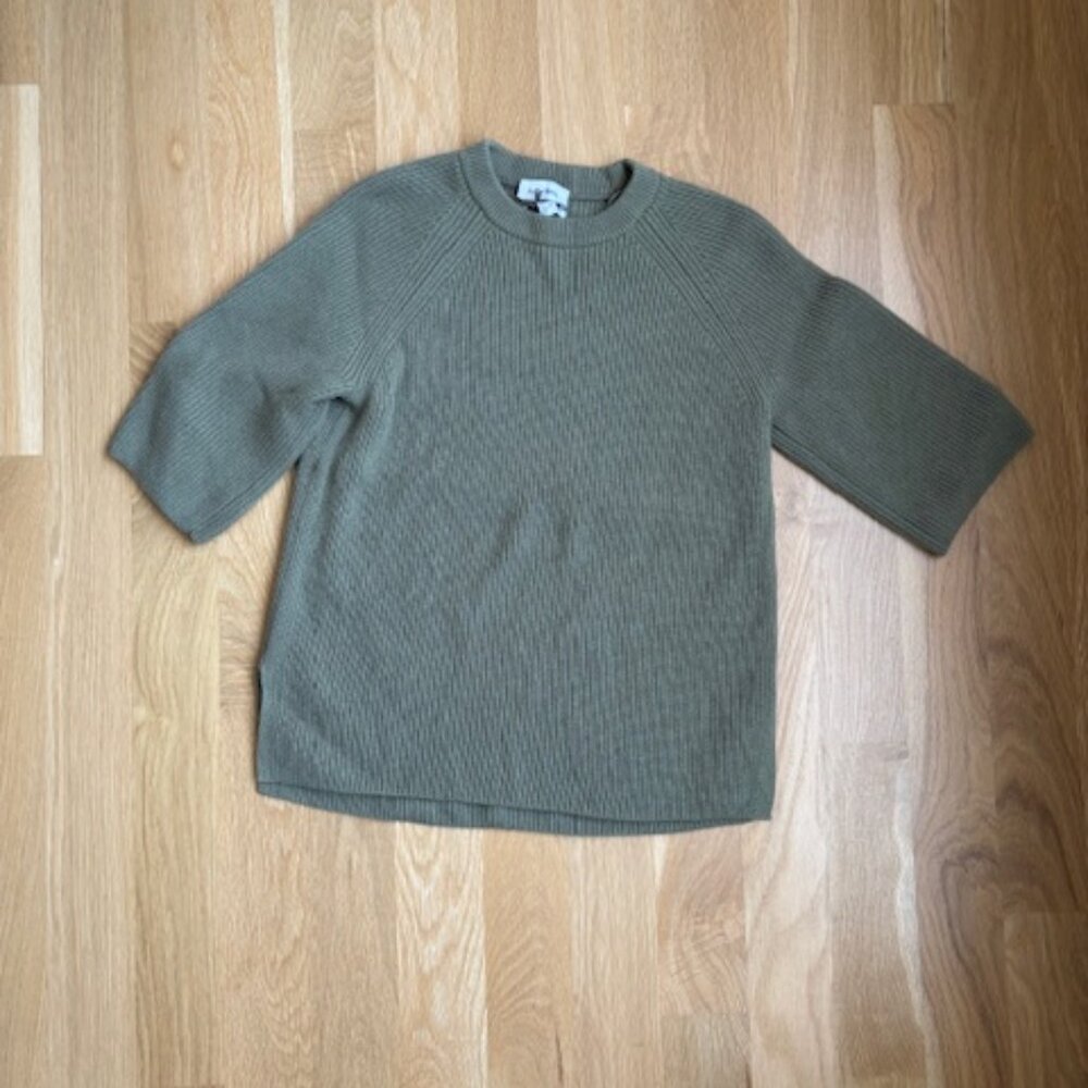 Merino Wool Olive Green Short Sleeve Sweater